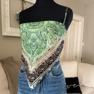 Cloud Ten Meet Me in Greece Boho Y2K Satin Handkerchief Bandana Top Size M